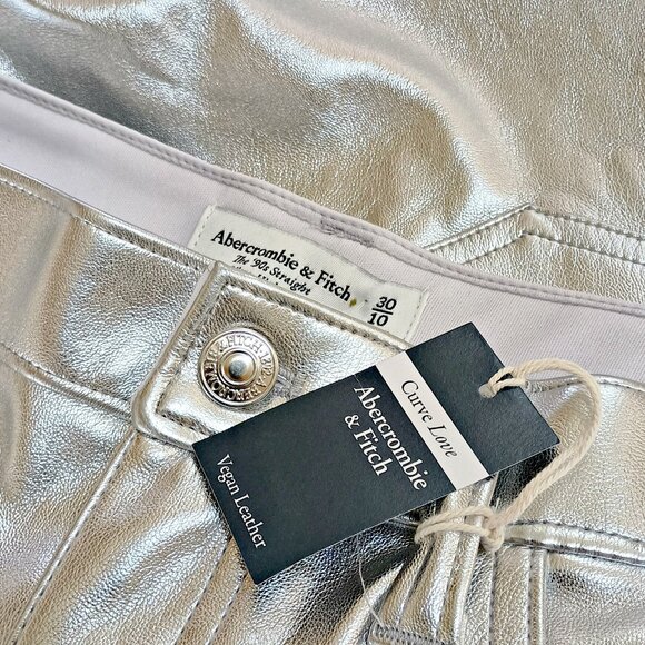 NEW! ABERCROMBIE VEGAN LEATHER HIGH RISE STRAIGHT LEG PANTS - Picture 6 of 6